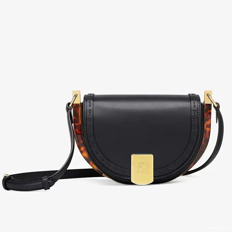 Cheap Leather Bag Logo Black Fendi In Moonlight ROMA Calf 0414 HOT SALE